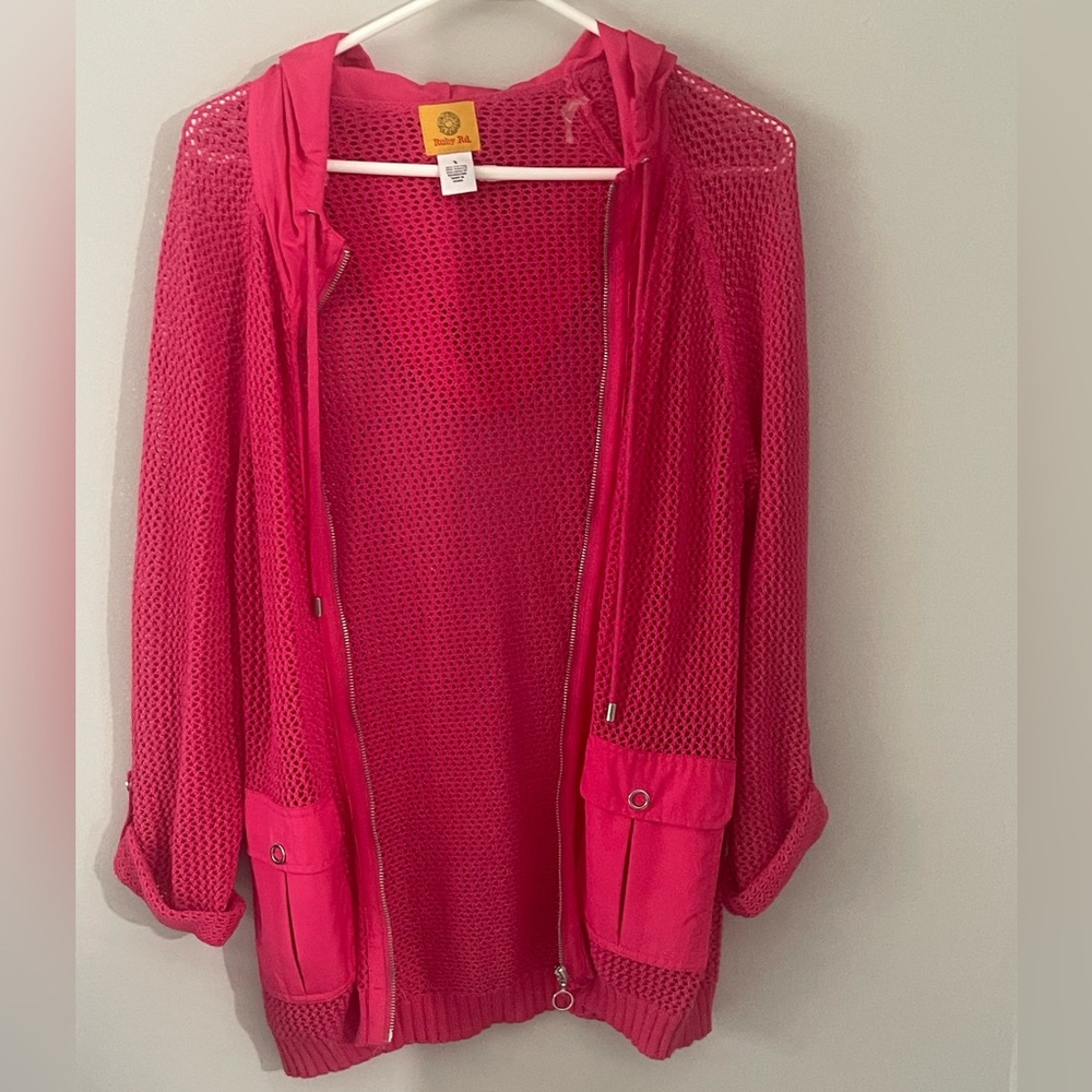 Ruby Rd. Pink Mesh Zip-up Jacket S
